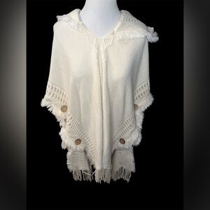 White Stag Cream Fringe Hooded Poncho